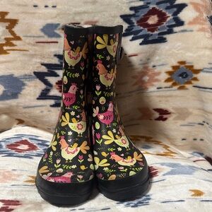 Western Chief Black Floral & Bird Print Rain Boots